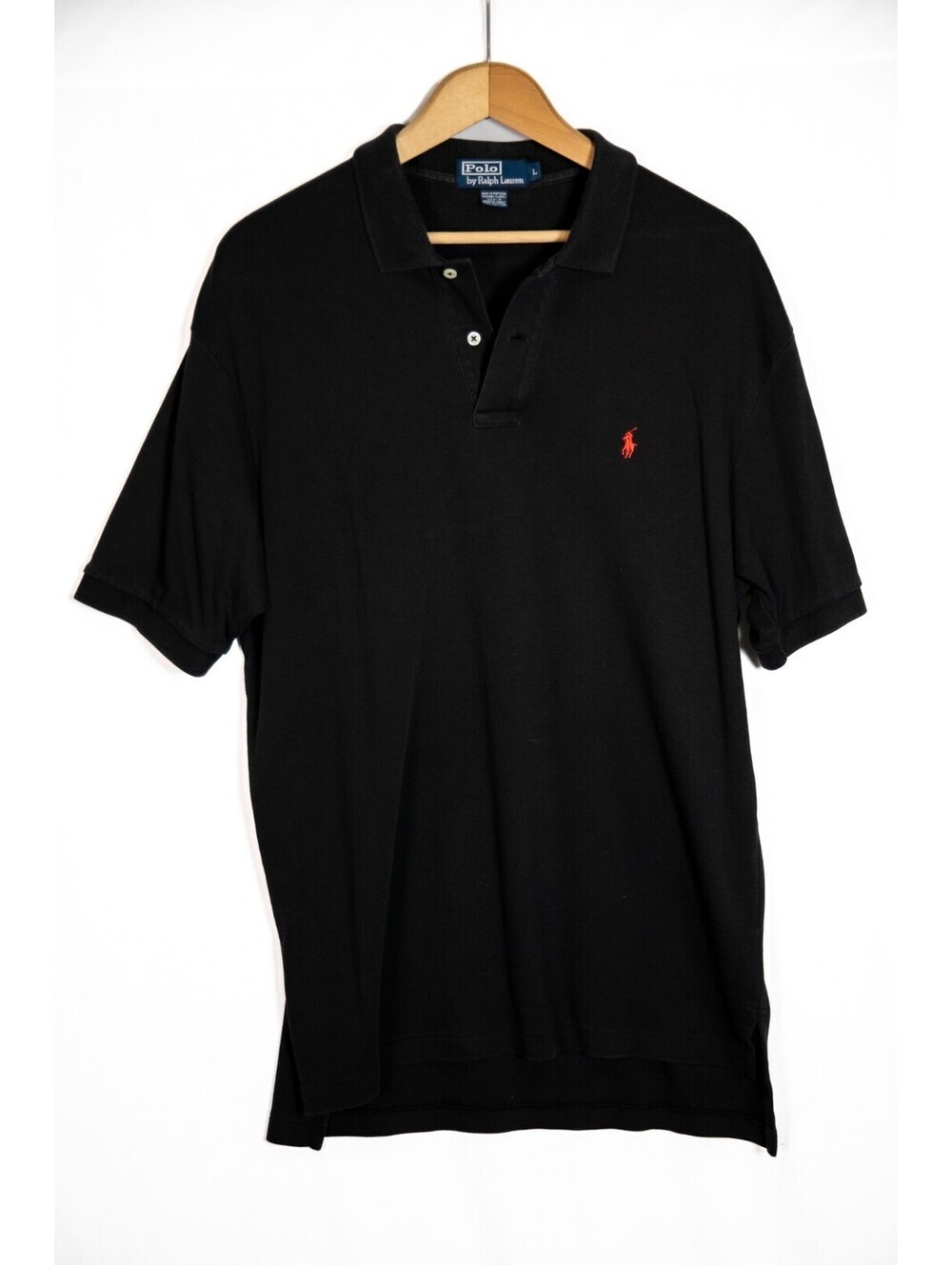 Polo Ralph Lauren Polo VTG 90s Black with Red Pony Rugby Shirt Made USA Men's L